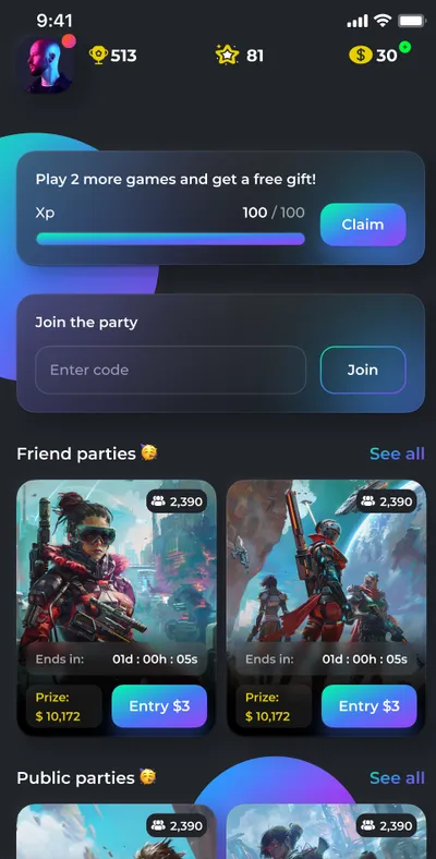 TicTaps app main page preview showing the gaming interface