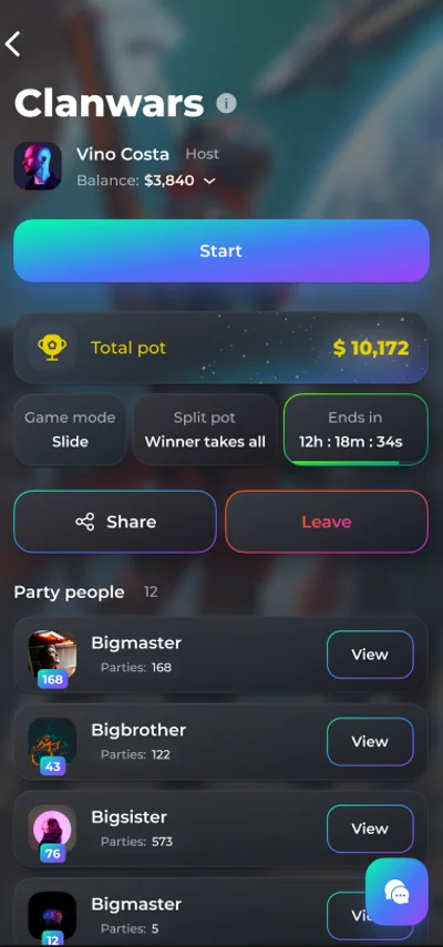 Party game screen showing active game interface